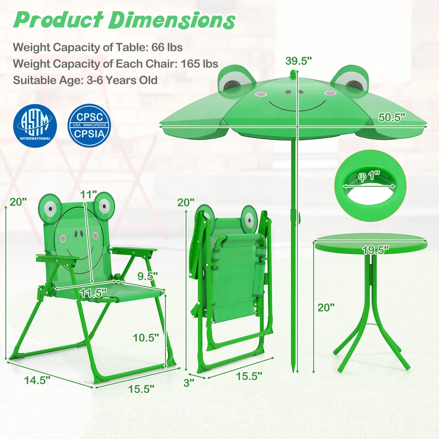 4 Pieces Kids Picnic Set with 2 Folding Chairs and Height Adjustable Umbrella
