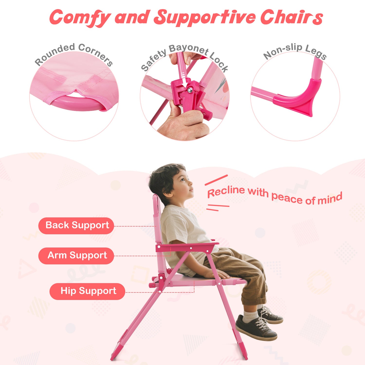 4 Pieces Kids Picnic Set with 2 Folding Chairs and Height Adjustable Umbrella