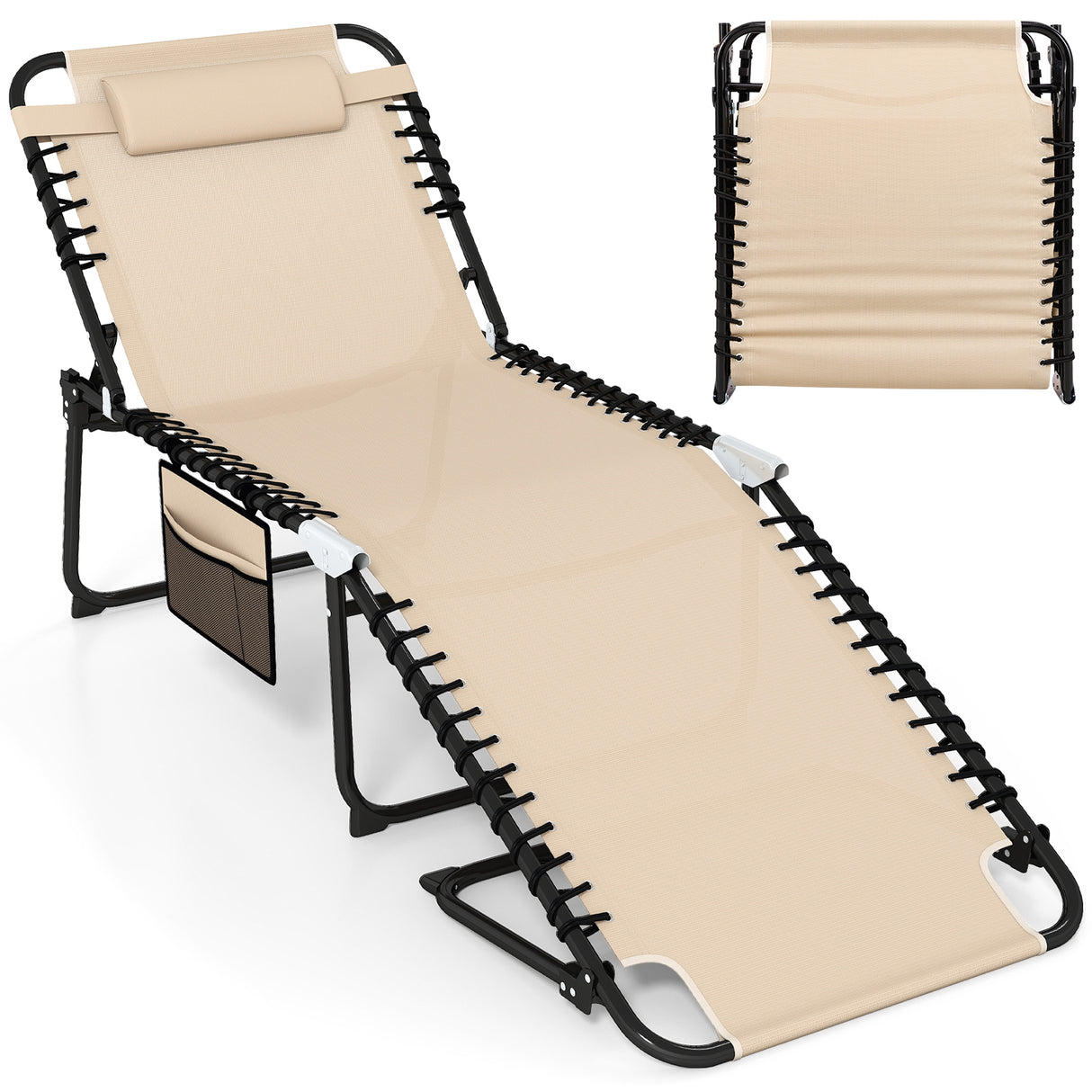 4 Position Folding Lounge Chaise with Adjustable Backrest and Footrest