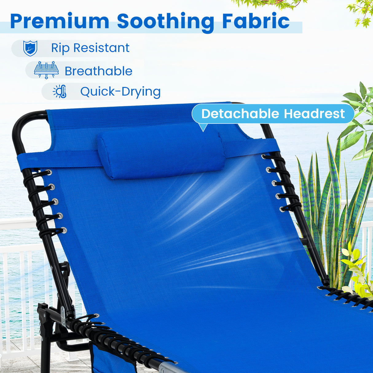 4 Position Folding Lounge Chaise with Adjustable Backrest and Footrest