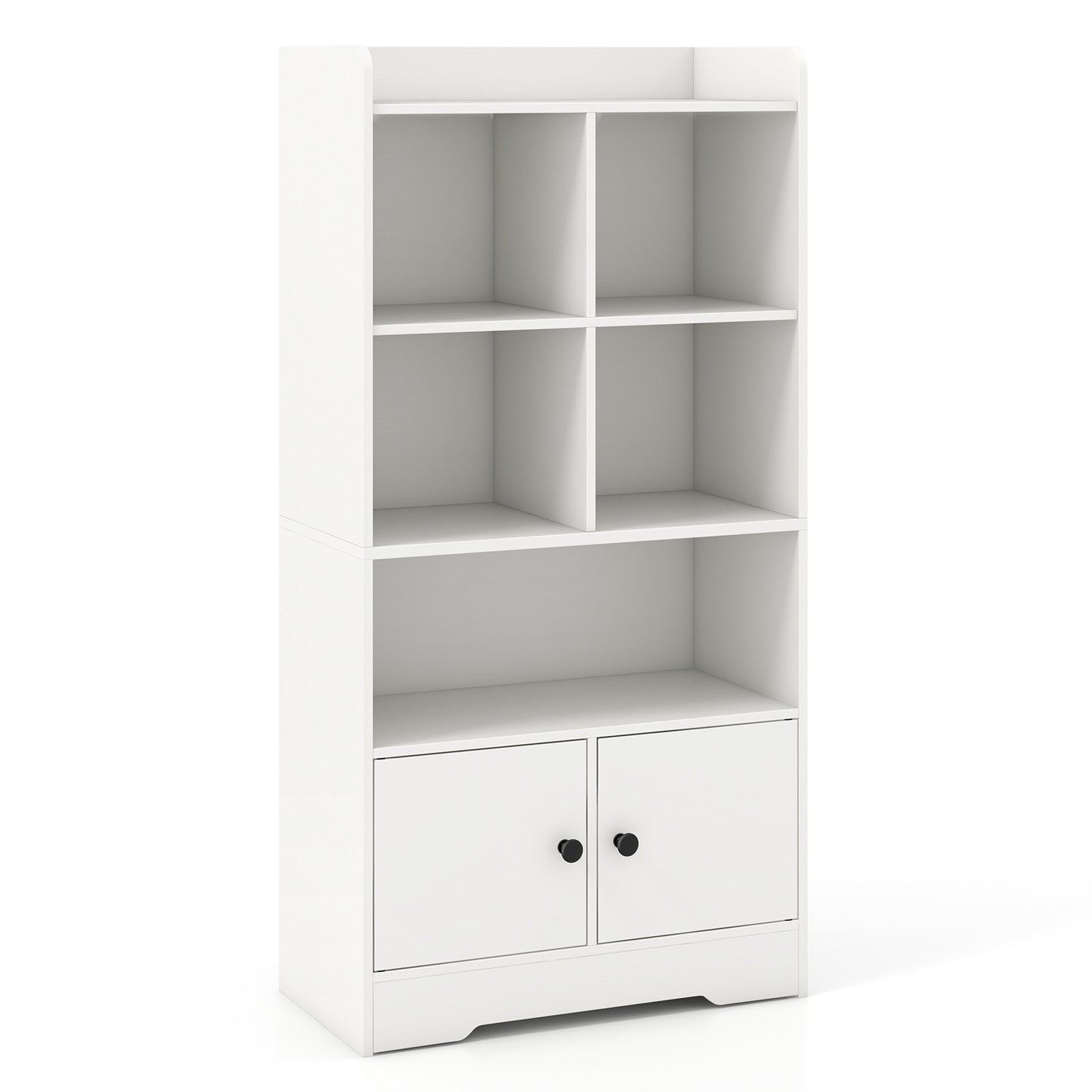 4 Tiers Bookshelf with 4 Cubes Display Shelf and 2 Doors