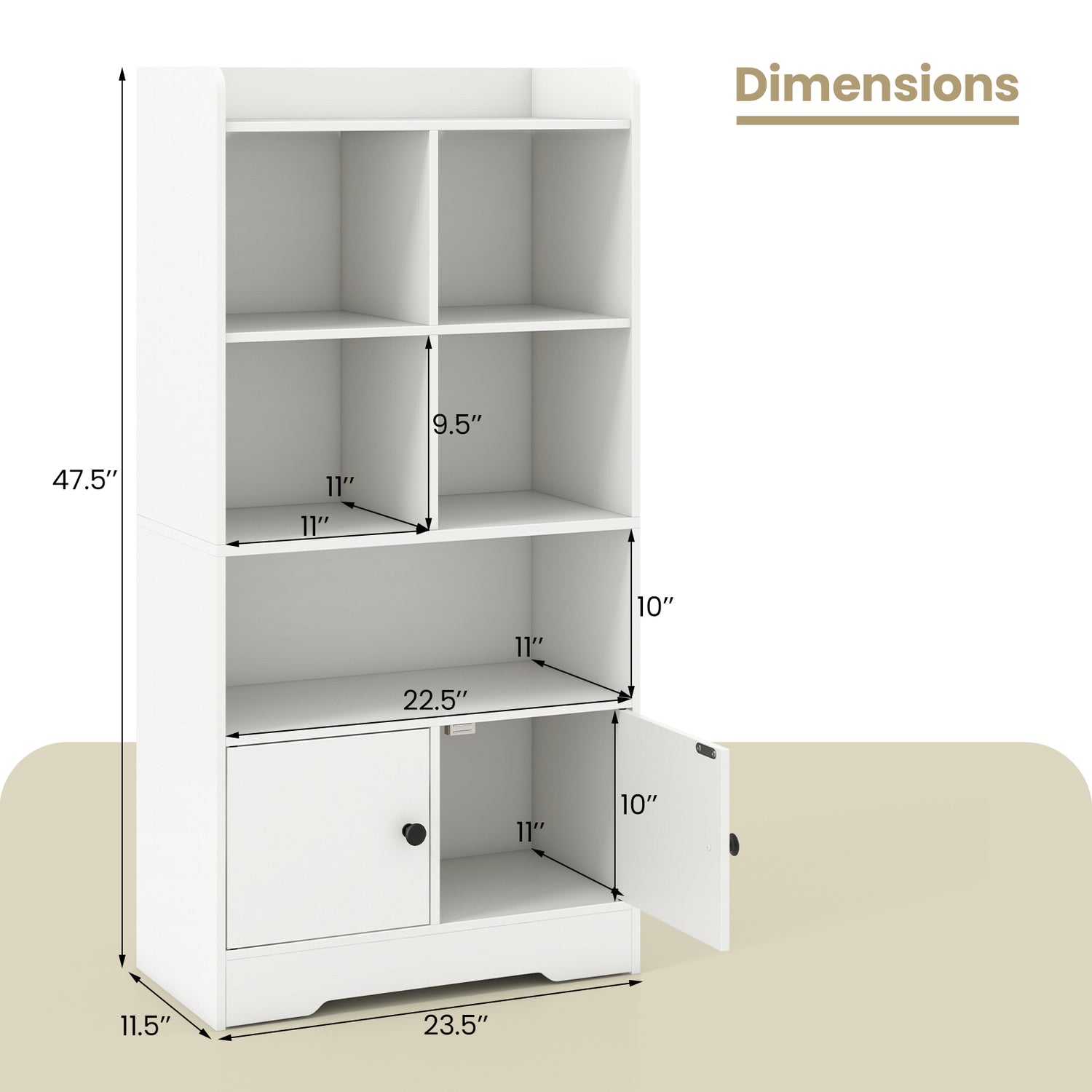 4 Tiers Bookshelf with 4 Cubes Display Shelf and 2 Doors
