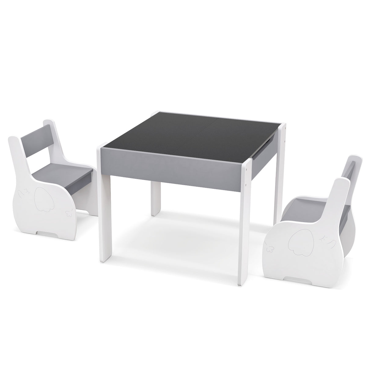 4-in-1 Wooden Activity Kids Table and Chairs with Storage and Detachable Blackboard