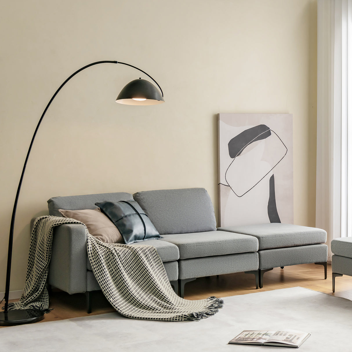 1/2/3/4-Seat Convertible Sectional Sofa with Reversible Ottoman-3