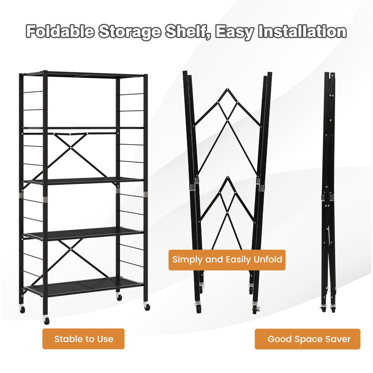5-Tier Adjustable Shelves with Wheels for Garage Kitchen Balcony
