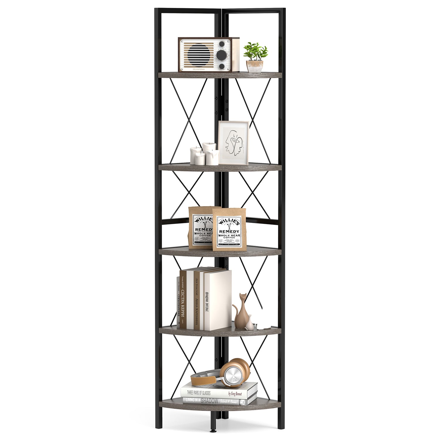 5-Tier Freestanding Corner Shelf 63 Inch Tall Storage Rack
