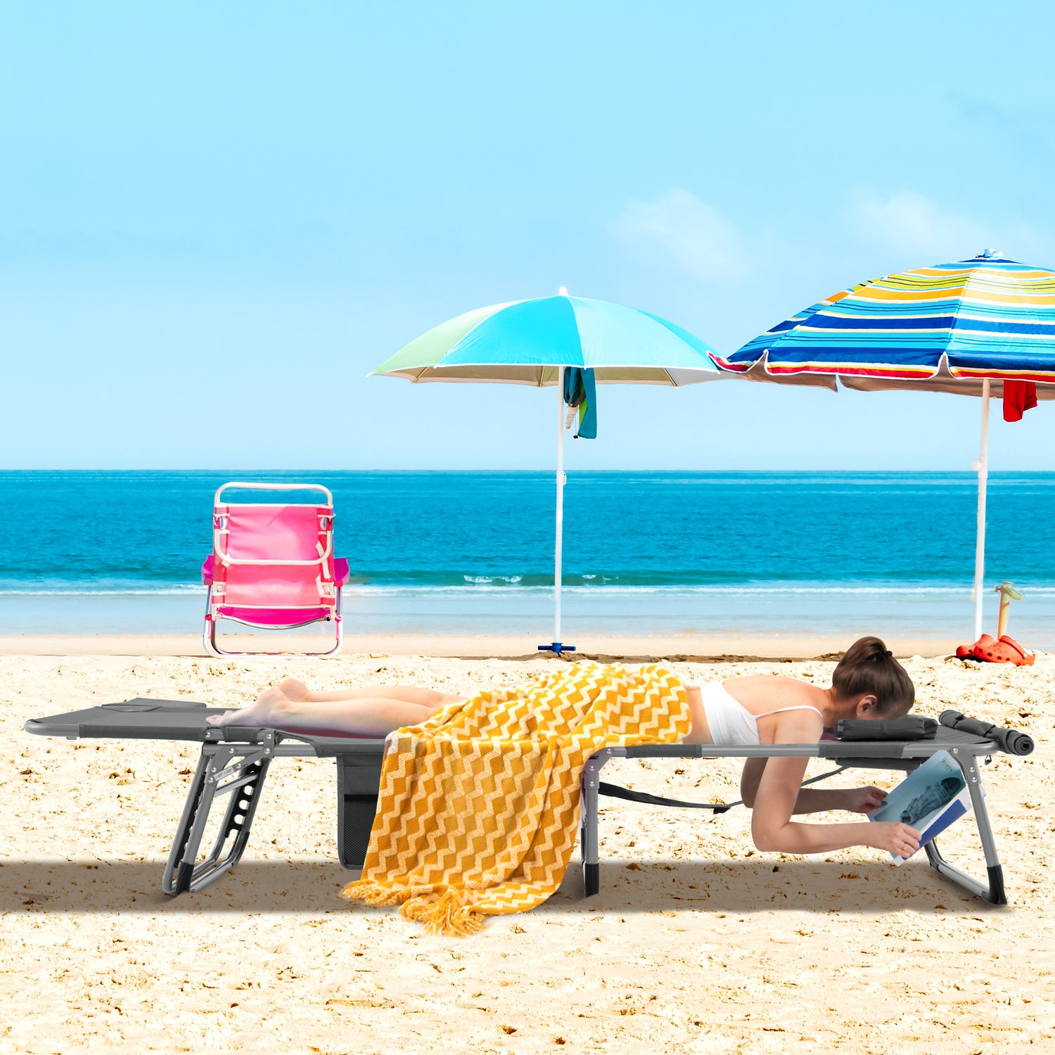 5-position Outdoor Folding Chaise Lounge Chair