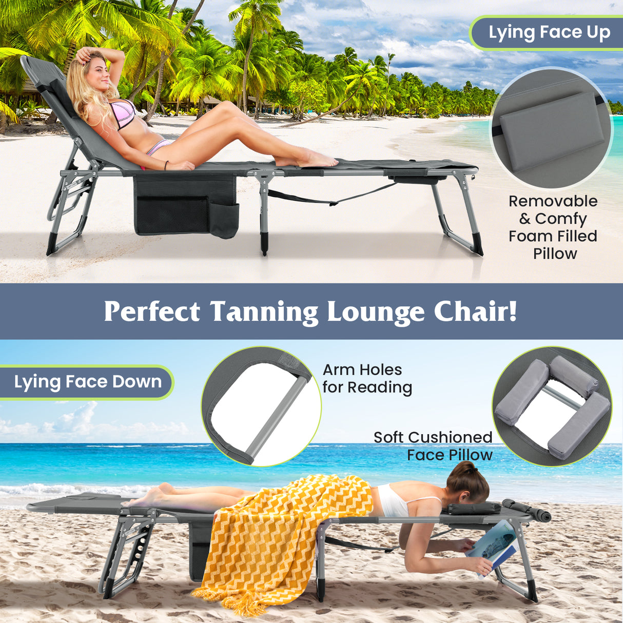 5-position Outdoor Folding Chaise Lounge Chair