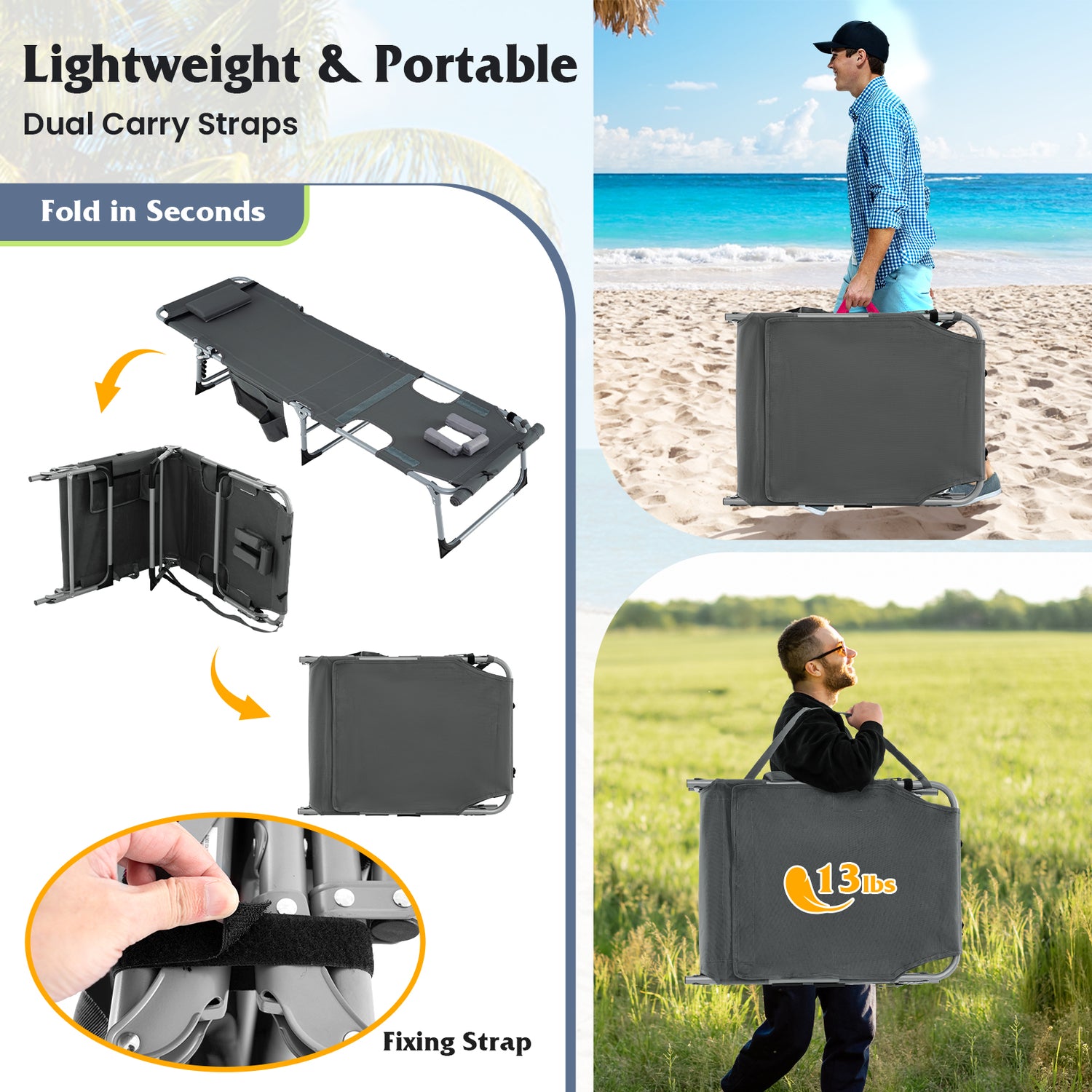 5-position Outdoor Folding Chaise Lounge Chair
