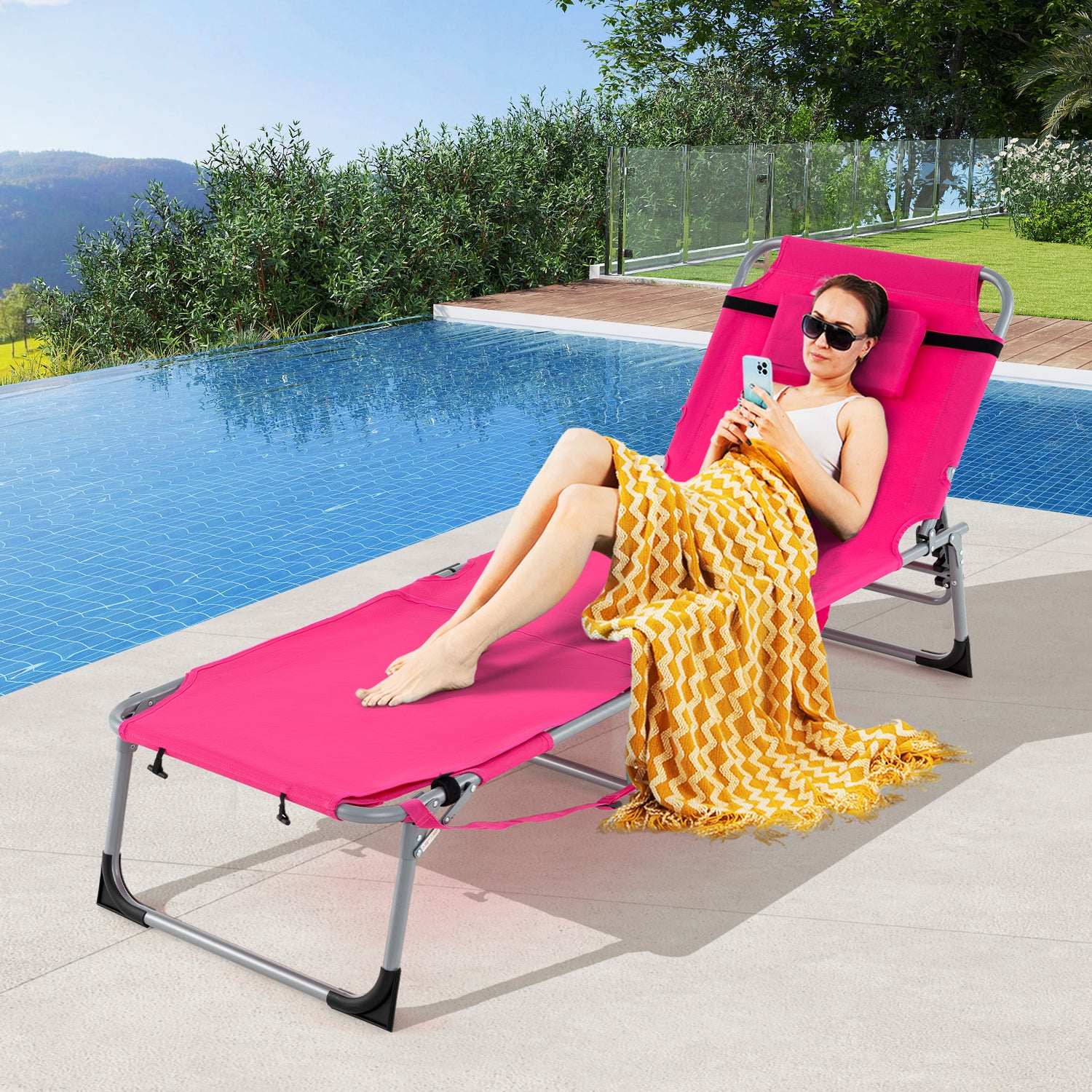 5-position Outdoor Folding Chaise Lounge Chair