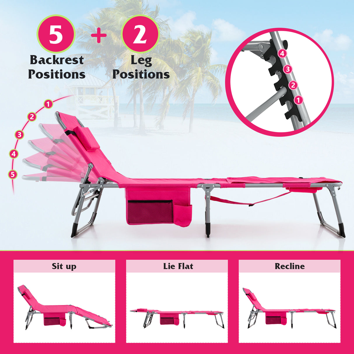 5-position Outdoor Folding Chaise Lounge Chair