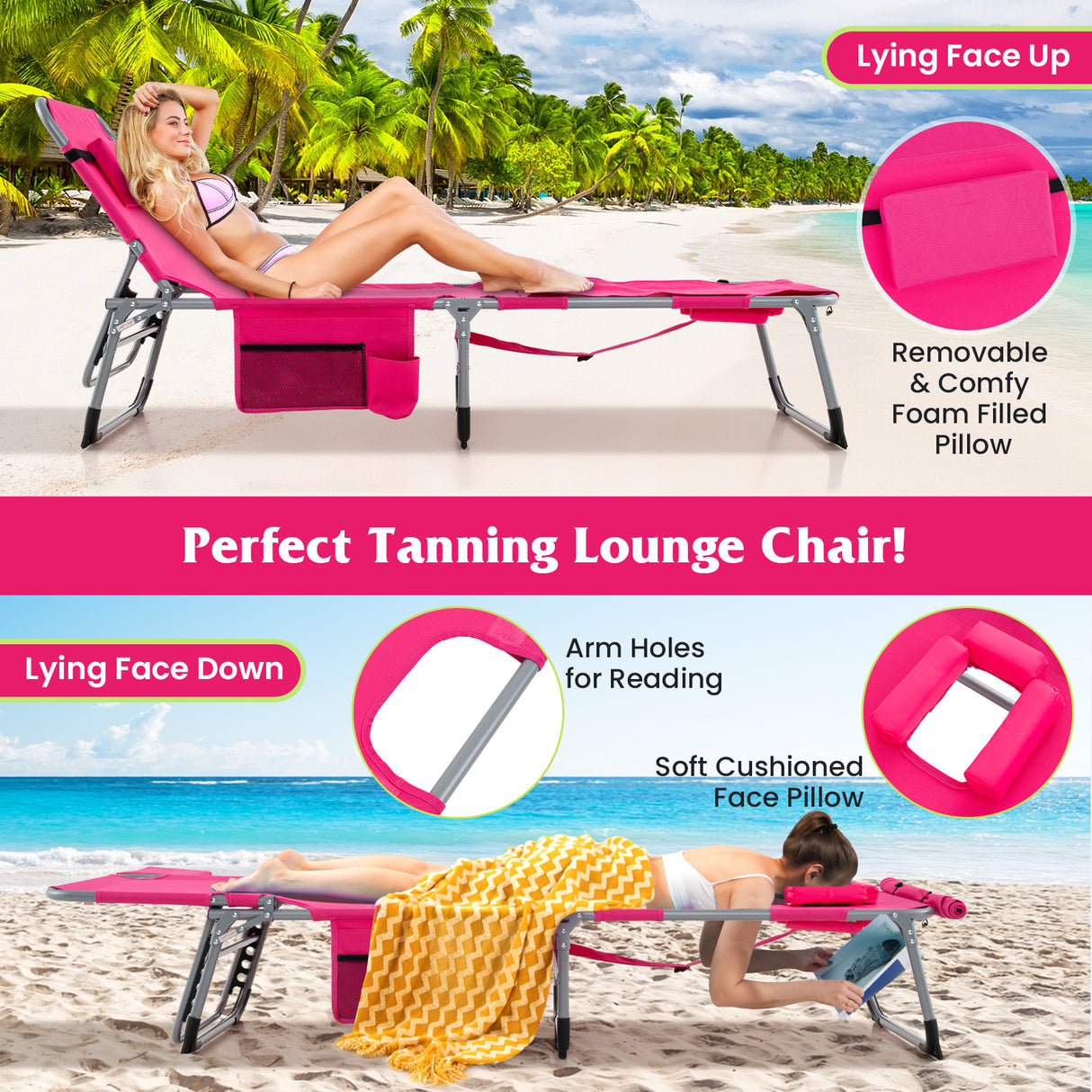 5-position Outdoor Folding Chaise Lounge Chair