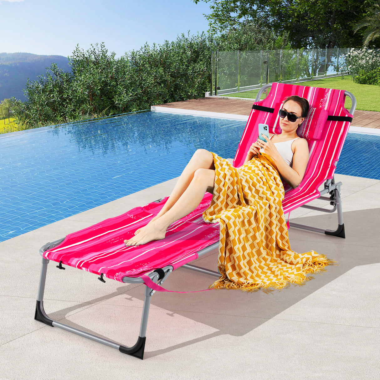 5-position Outdoor Folding Chaise Lounge Chair