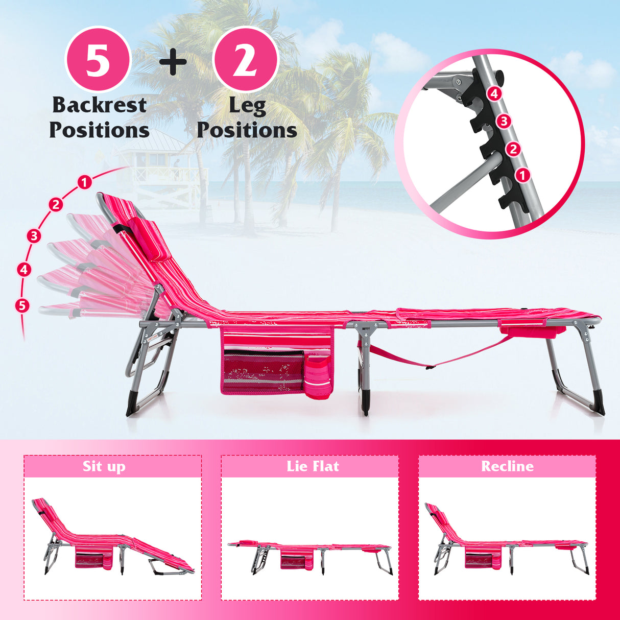 5-position Outdoor Folding Chaise Lounge Chair