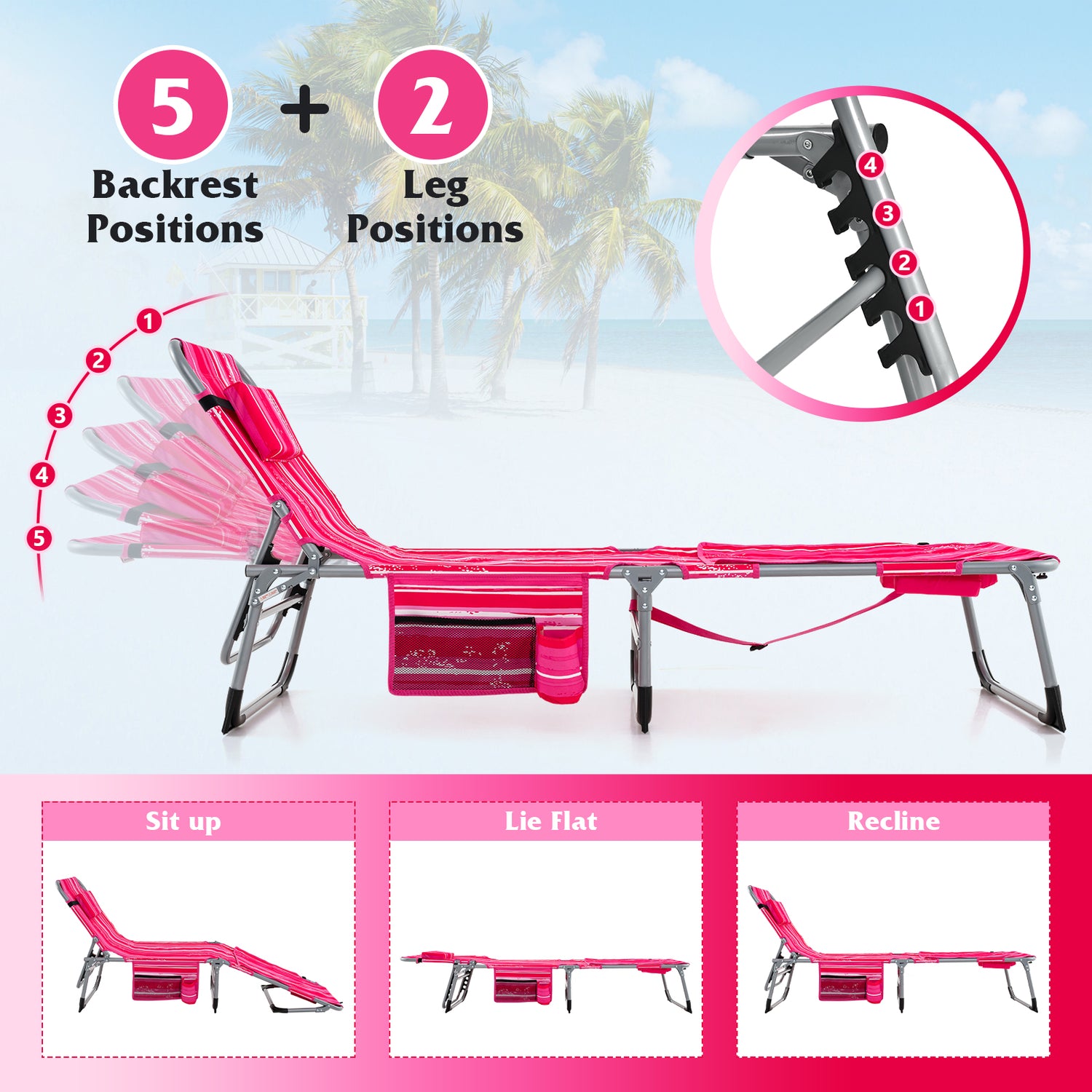 5-position Outdoor Folding Chaise Lounge Chair