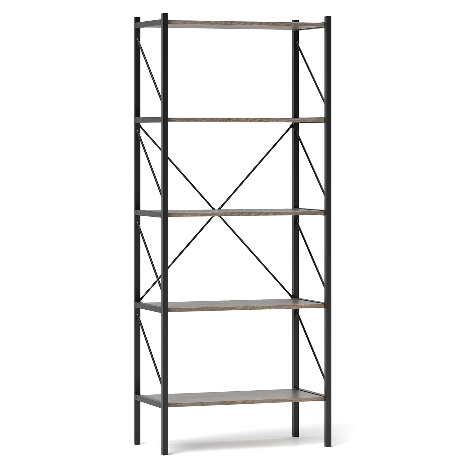 5-Tier Bookshelf with Open Shelves and Heavy Duty Metal Frame