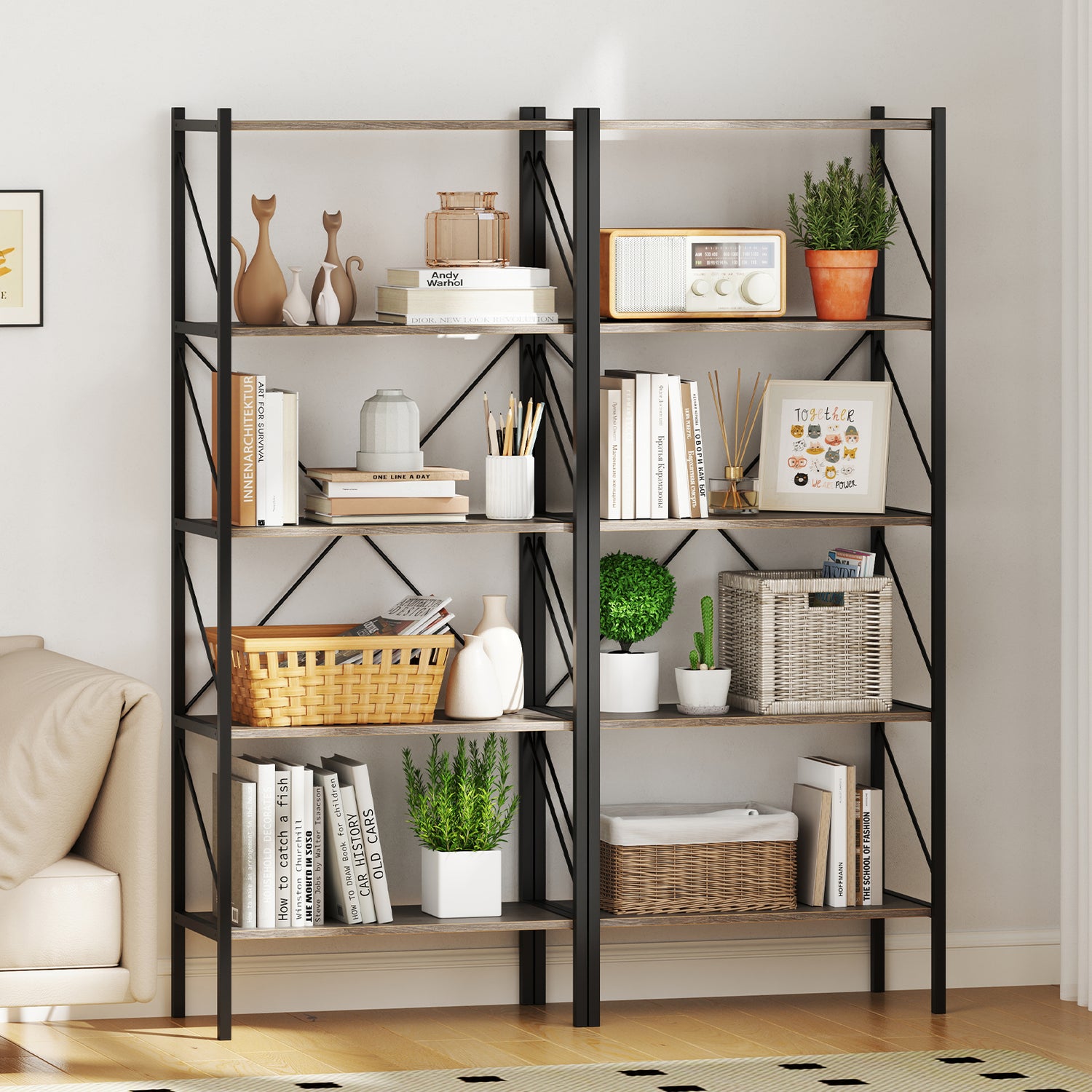 5-Tier Bookshelf with Open Shelves and Heavy Duty Metal Frame