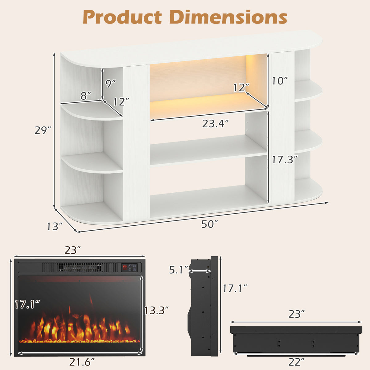 50â Fireplace TV Stand with RGB Lights and 23â Electric Fireplace for Living Room