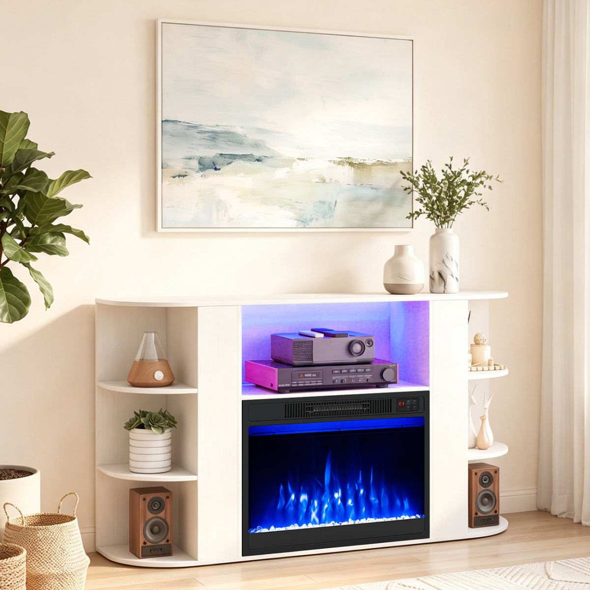 50â Fireplace TV Stand with RGB Lights and 23â Electric Fireplace for Living Room