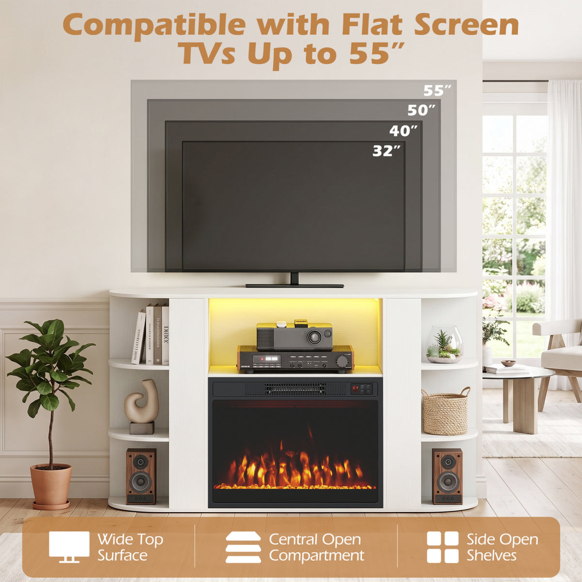50â Fireplace TV Stand with RGB Lights and 23â Electric Fireplace for Living Room