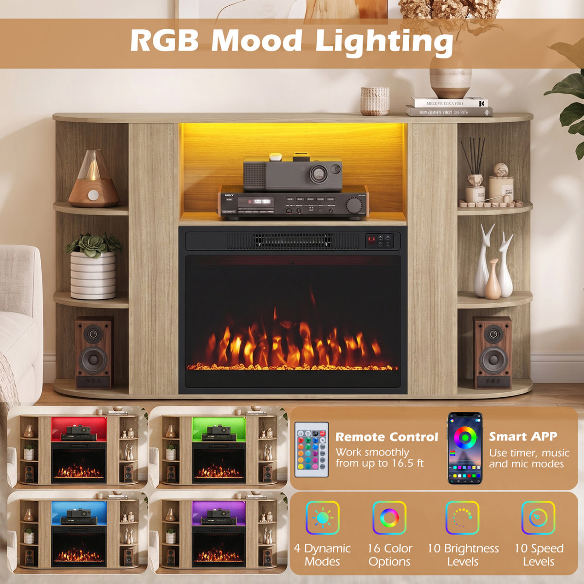 50â Fireplace TV Stand with RGB Lights and 23â Electric Fireplace for Living Room