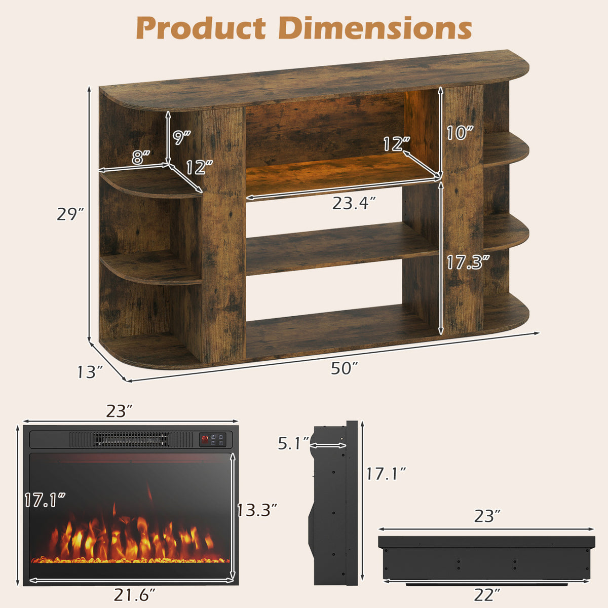 50â Fireplace TV Stand with RGB Lights and 23â Electric Fireplace for Living Room