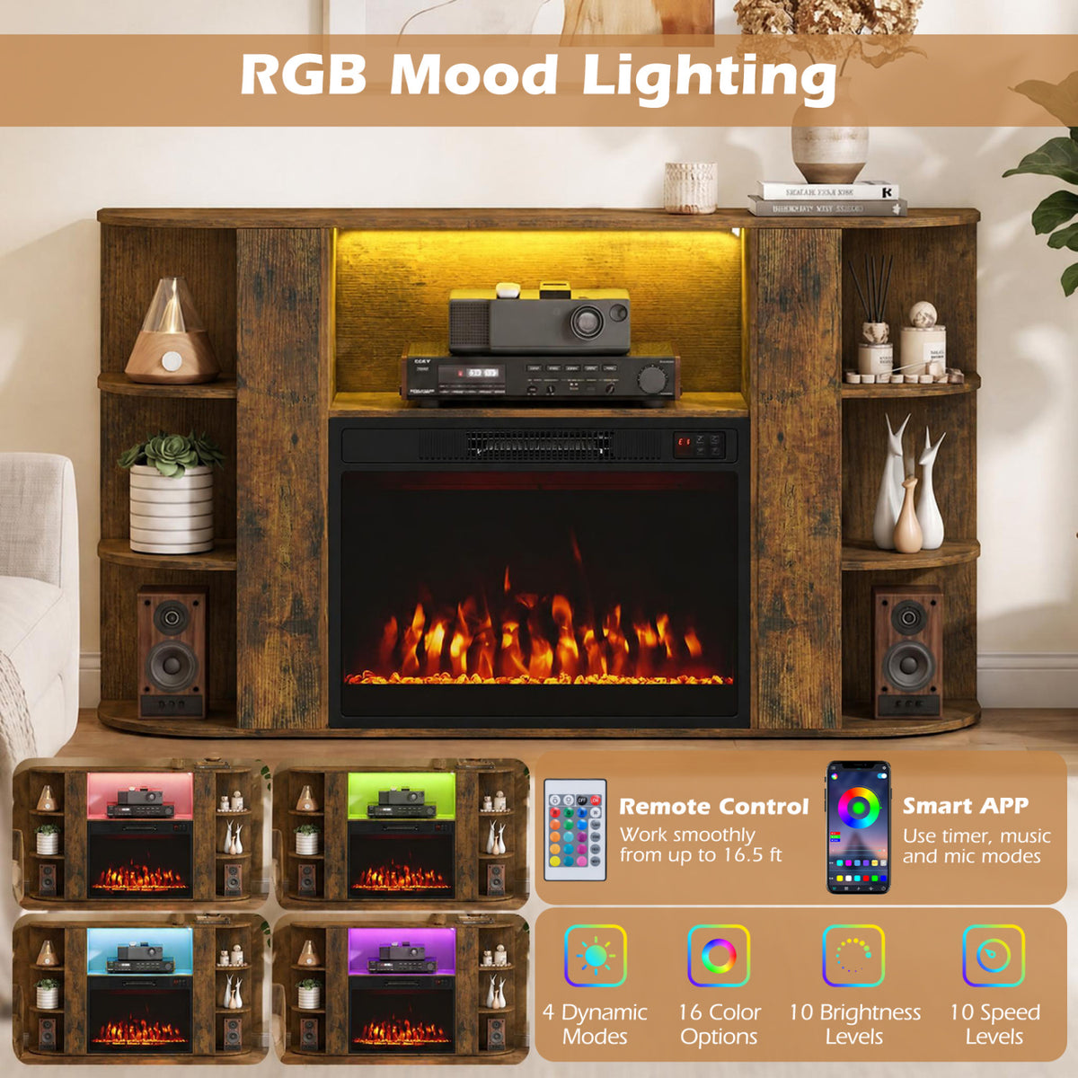 50â Fireplace TV Stand with RGB Lights and 23â Electric Fireplace for Living Room
