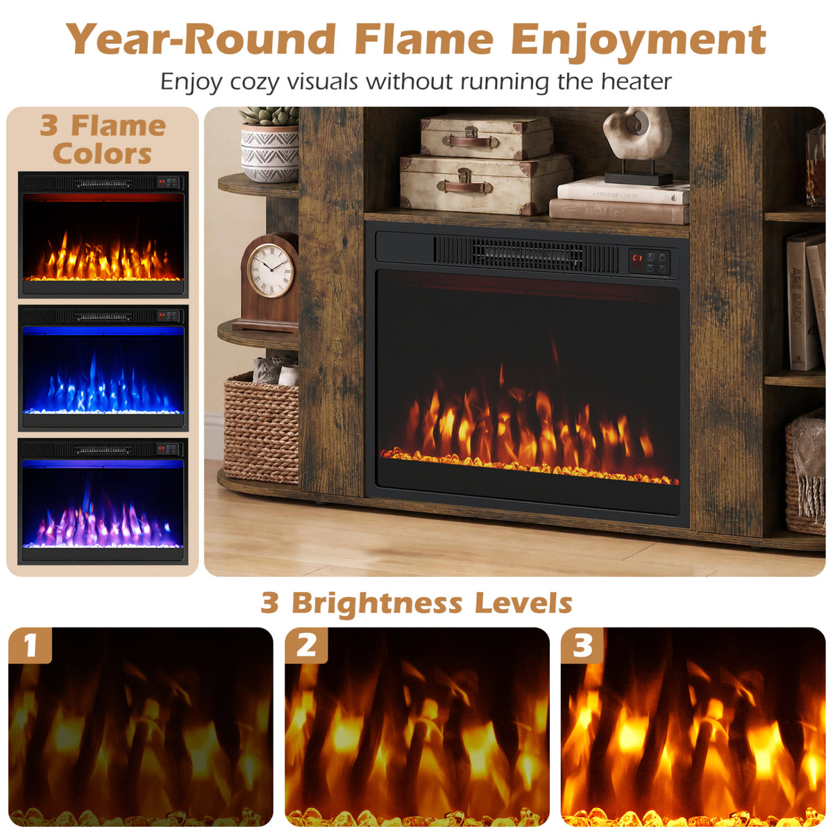 50â Fireplace TV Stand with RGB Lights and 23â Electric Fireplace for Living Room