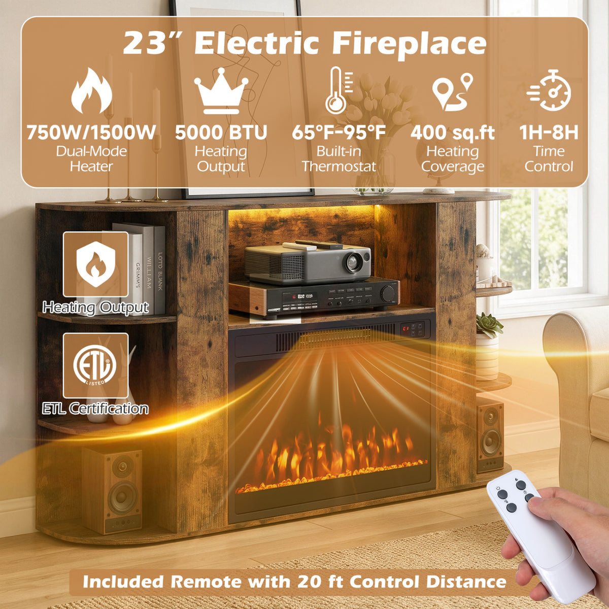 50â Fireplace TV Stand with RGB Lights and 23â Electric Fireplace for Living Room
