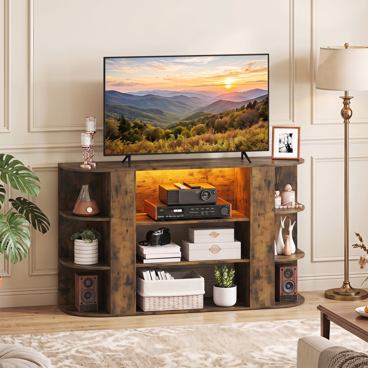 TV Stand for 55 Inch TV with RGB Lights Entertainment Center with Adjustable and Removable Shelf