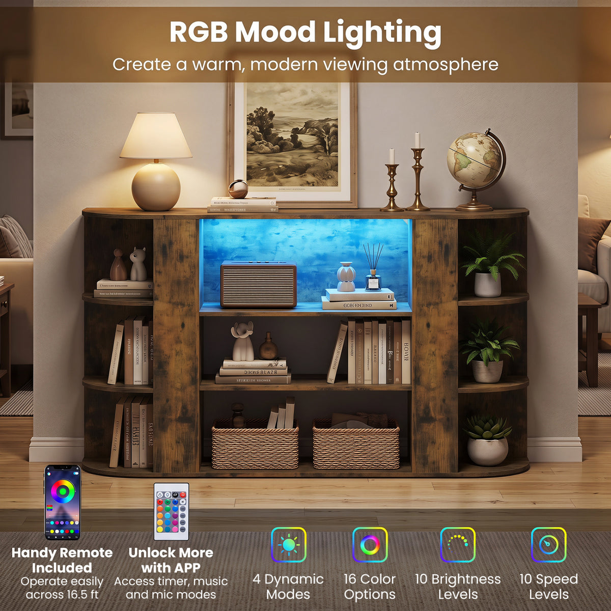 TV Stand for 55 Inch TV with RGB Lights Entertainment Center with Adjustable and Removable Shelf