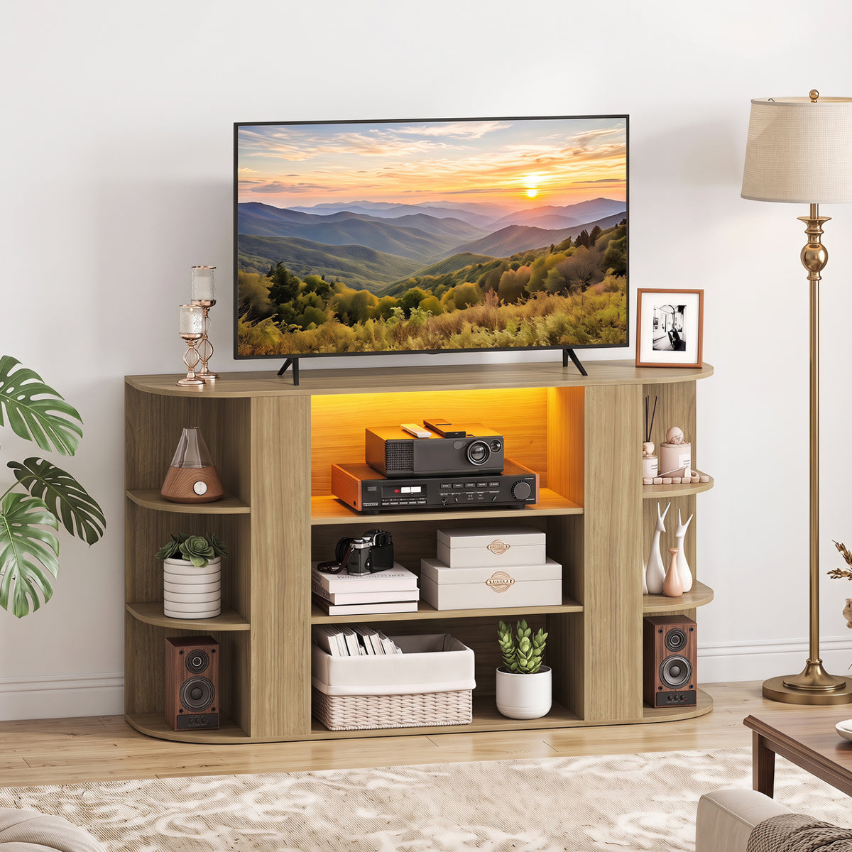TV Stand for 55 Inch TV with RGB Lights Entertainment Center with Adjustable and Removable Shelf