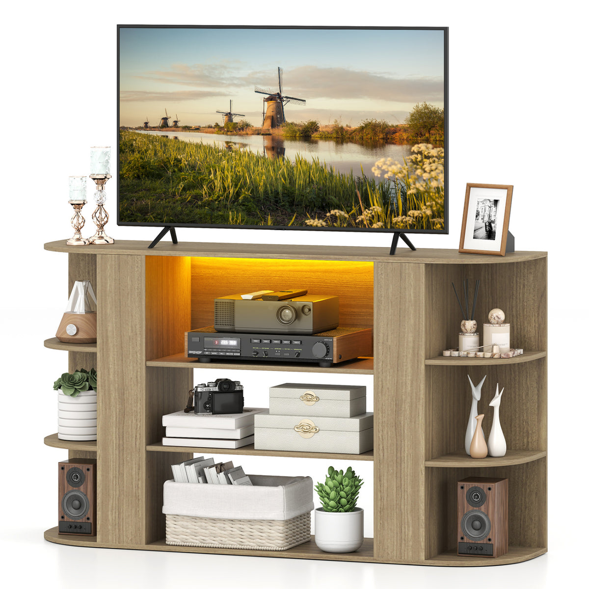 TV Stand for 55 Inch TV with RGB Lights Entertainment Center with Adjustable and Removable Shelf