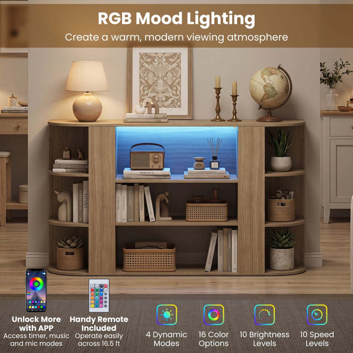 TV Stand for 55 Inch TV with RGB Lights Entertainment Center with Adjustable and Removable Shelf