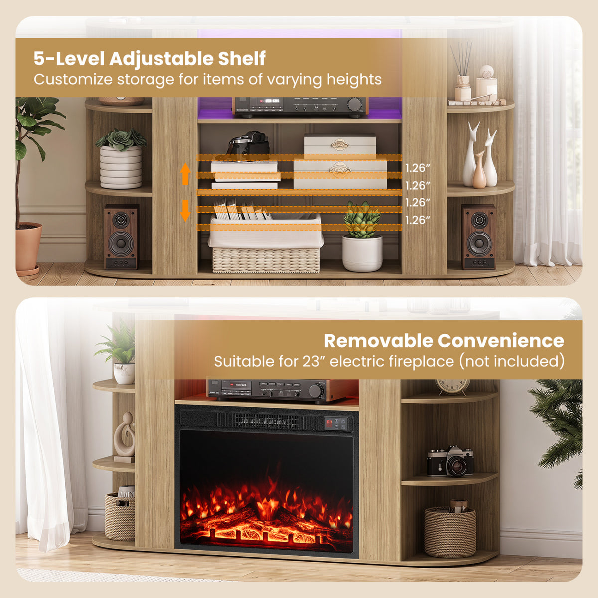 TV Stand for 55 Inch TV with RGB Lights Entertainment Center with Adjustable and Removable Shelf