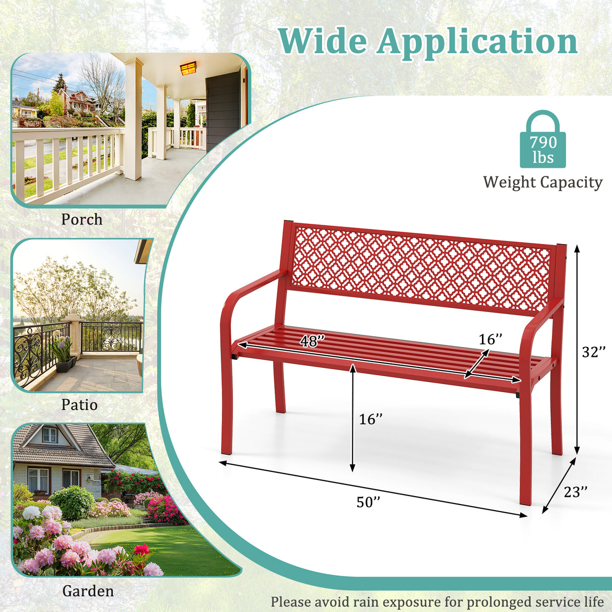 50 Inches Outdoor Garden Bench with Geometric Lattice Backrest and Slatted Seat
