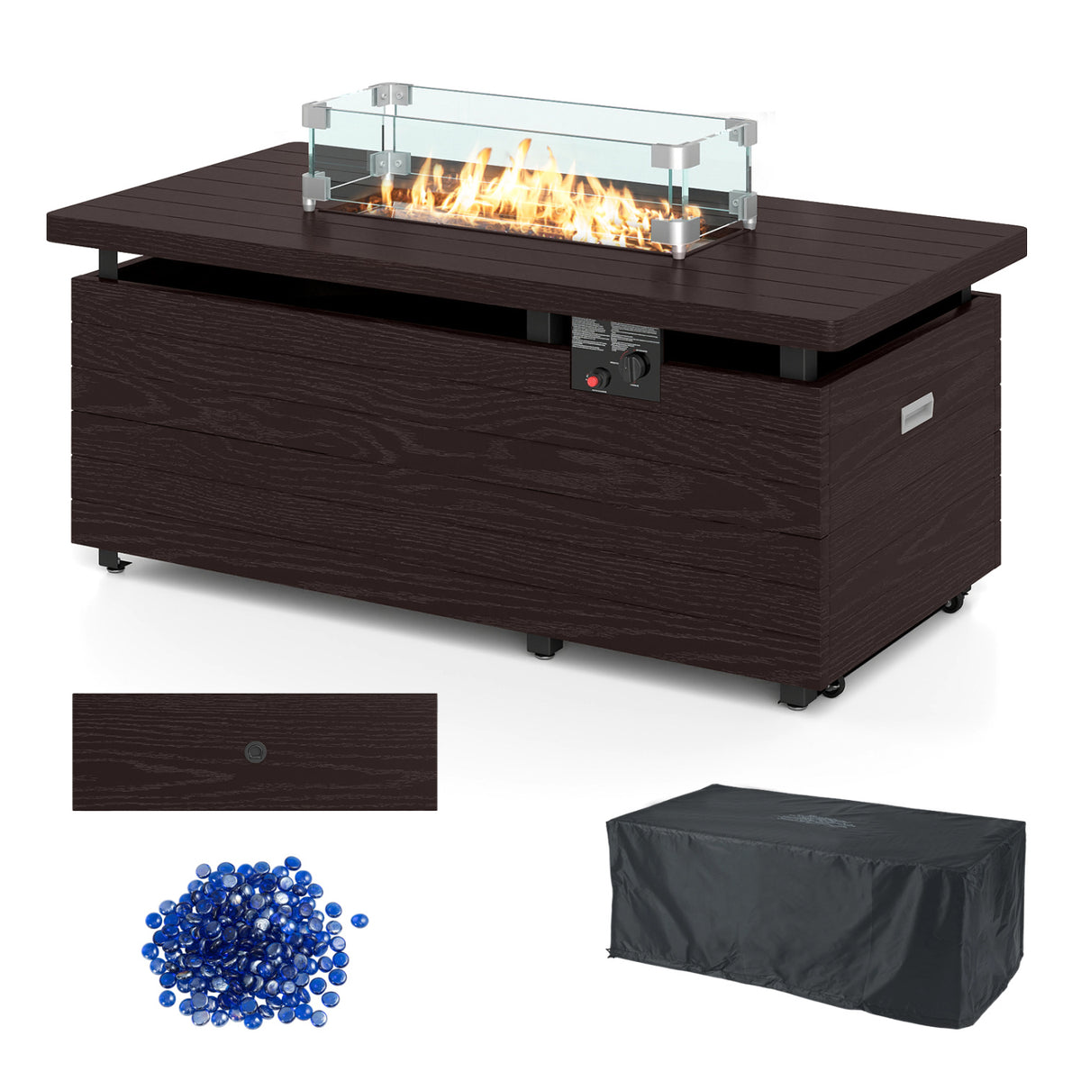 Propane Fire Pit Table 50000 BTU Gas Firepit with Removable Lid and Tempered Glass Wind Guard for Patio