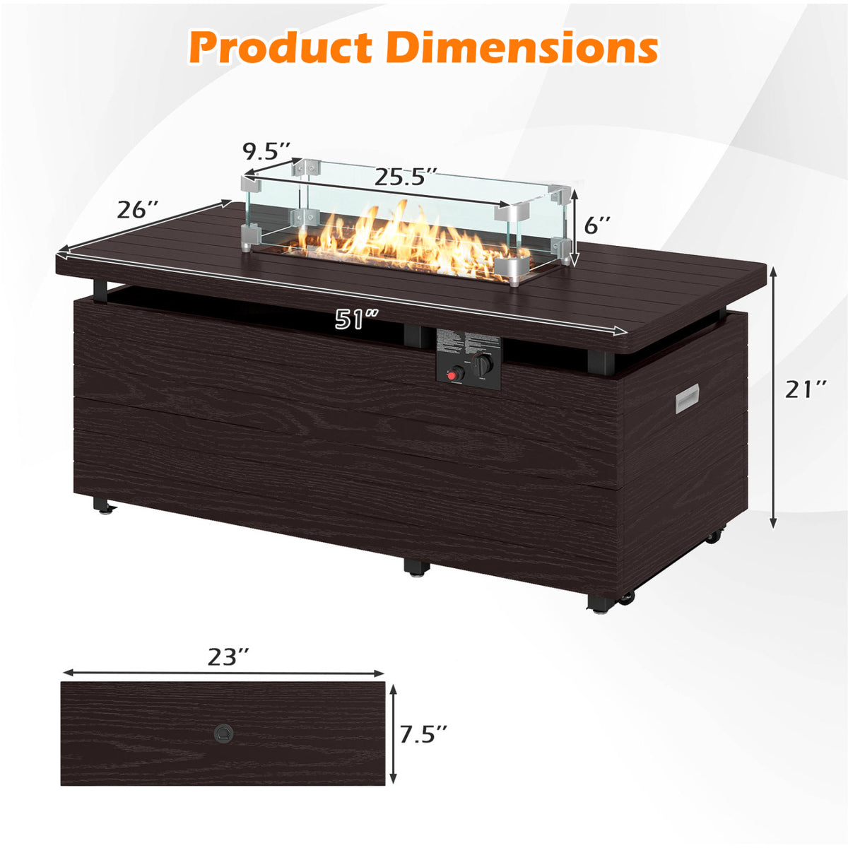 Propane Fire Pit Table 50000 BTU Gas Firepit with Removable Lid and Tempered Glass Wind Guard for Patio