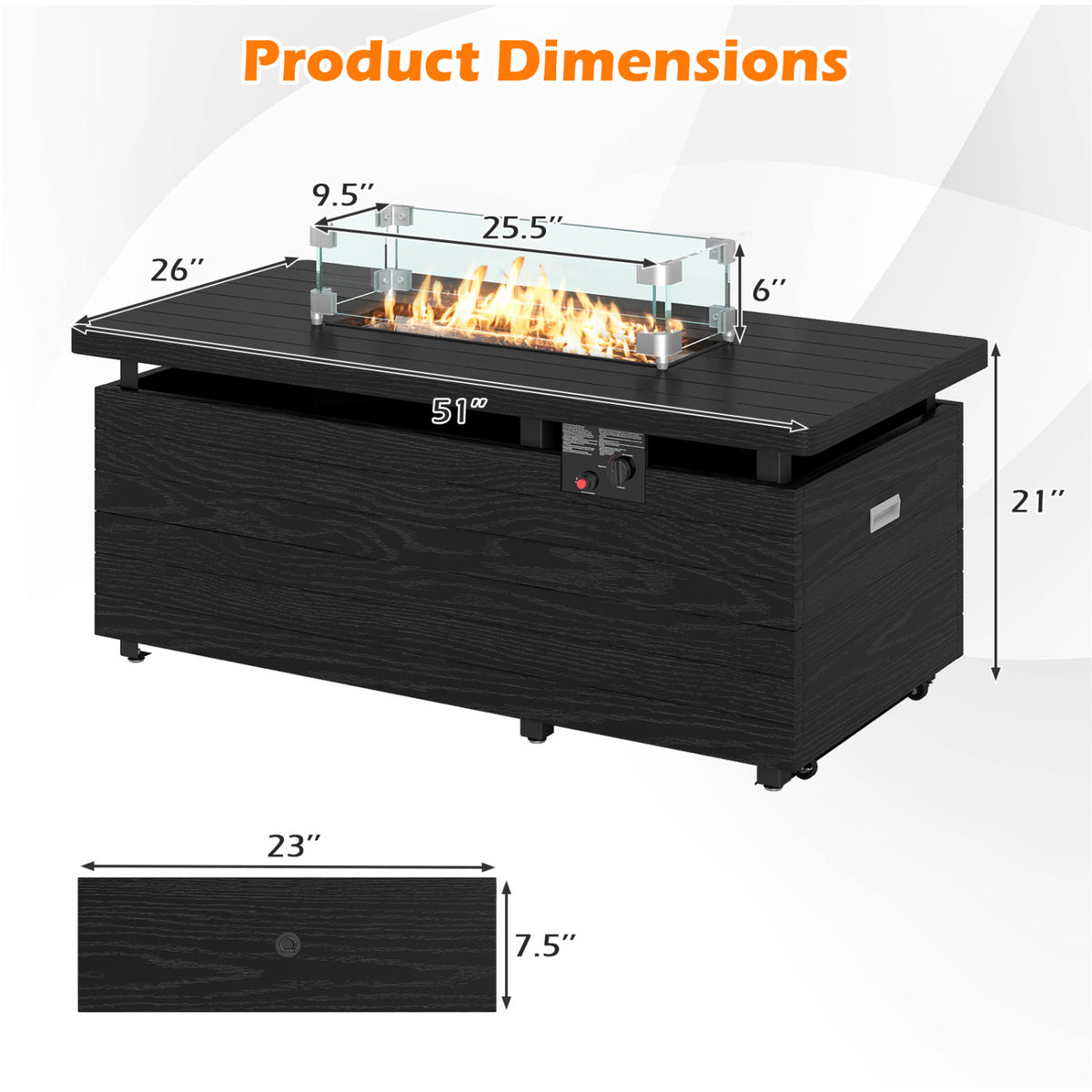 Propane Fire Pit Table 50000 BTU Gas Firepit with Removable Lid and Tempered Glass Wind Guard for Patio