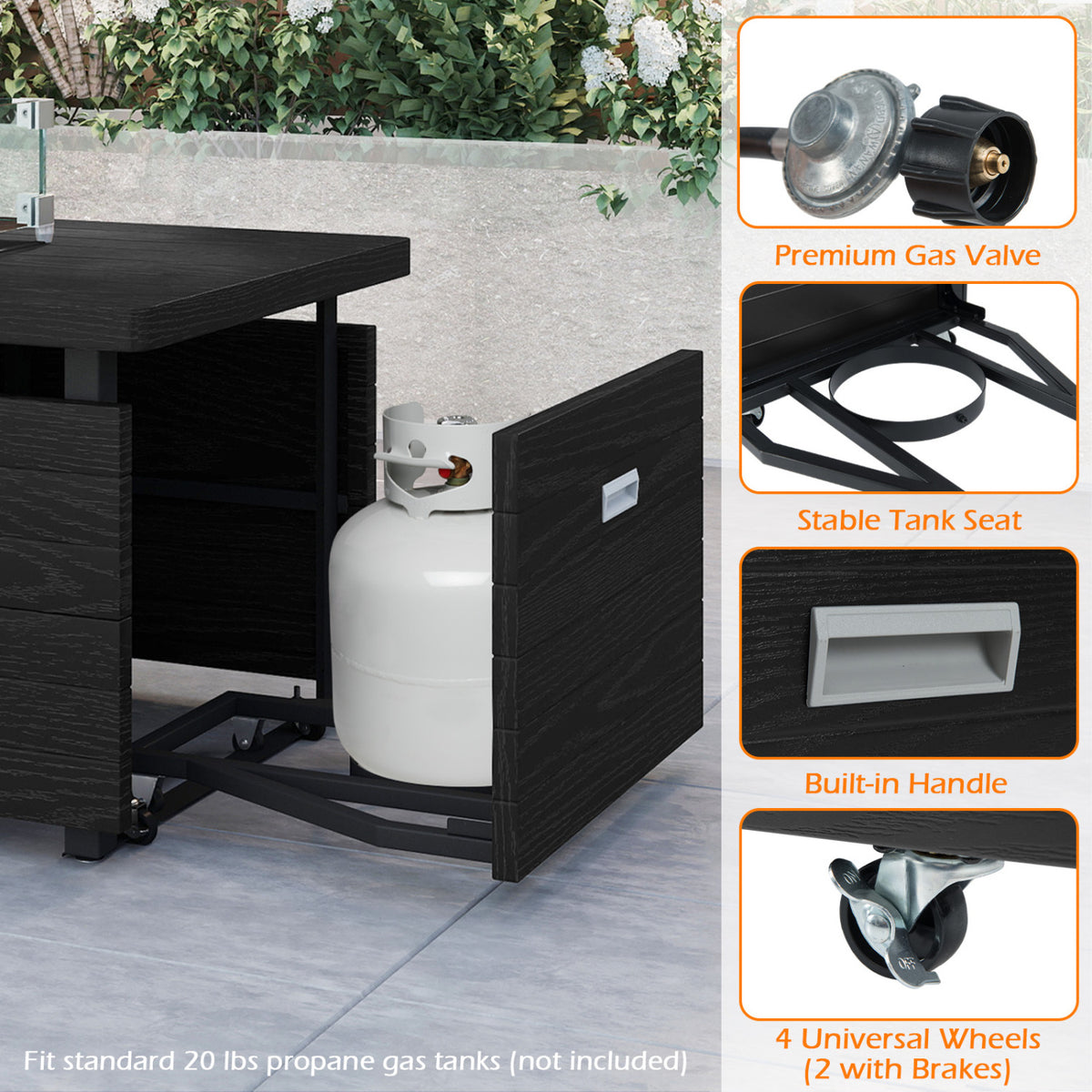Propane Fire Pit Table 50000 BTU Gas Firepit with Removable Lid and Tempered Glass Wind Guard for Patio