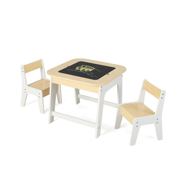 3-Piece Kid's Room Bundle: Twin Size Wooden House Bed + Kid's Table and Chairs Set + Kids 2-Shelf Bookcase