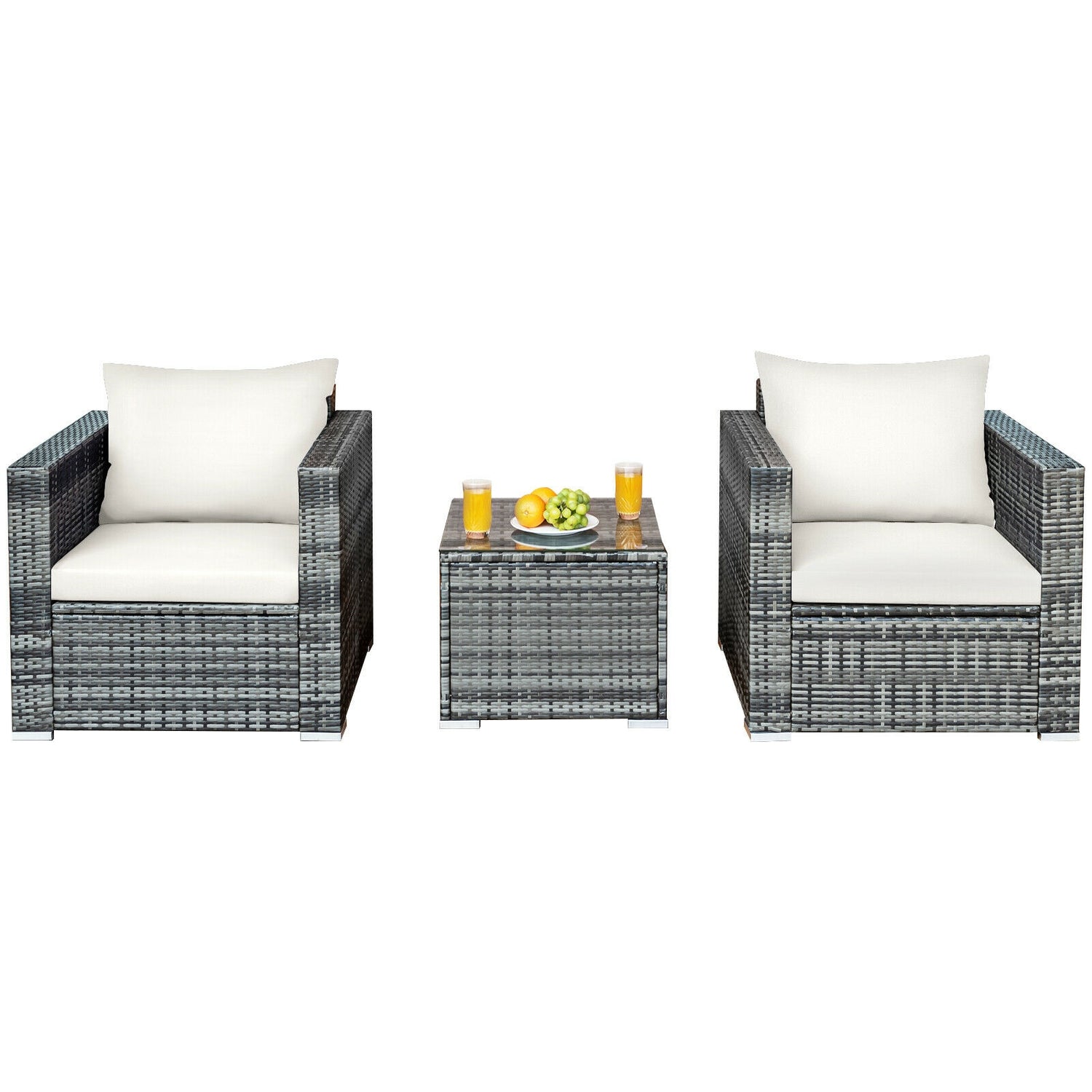 3 Pcs Patio Rattan Furniture Bistro Sofa Set with Cushioned