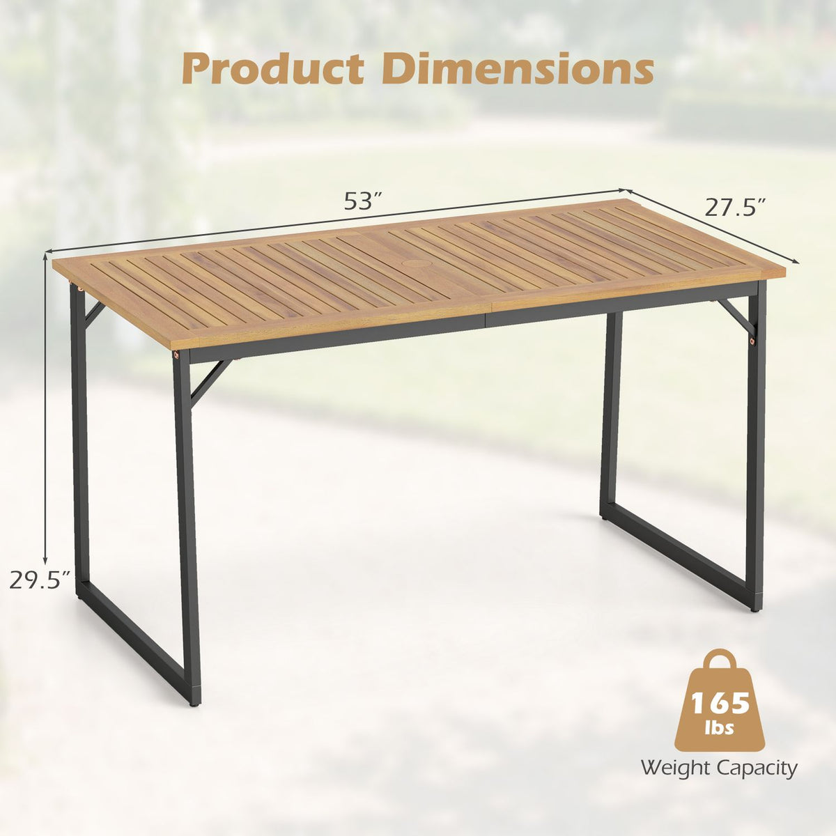 53" Acacia Wood Patio Dining Table with 1.97" Umbrella Hole for 6