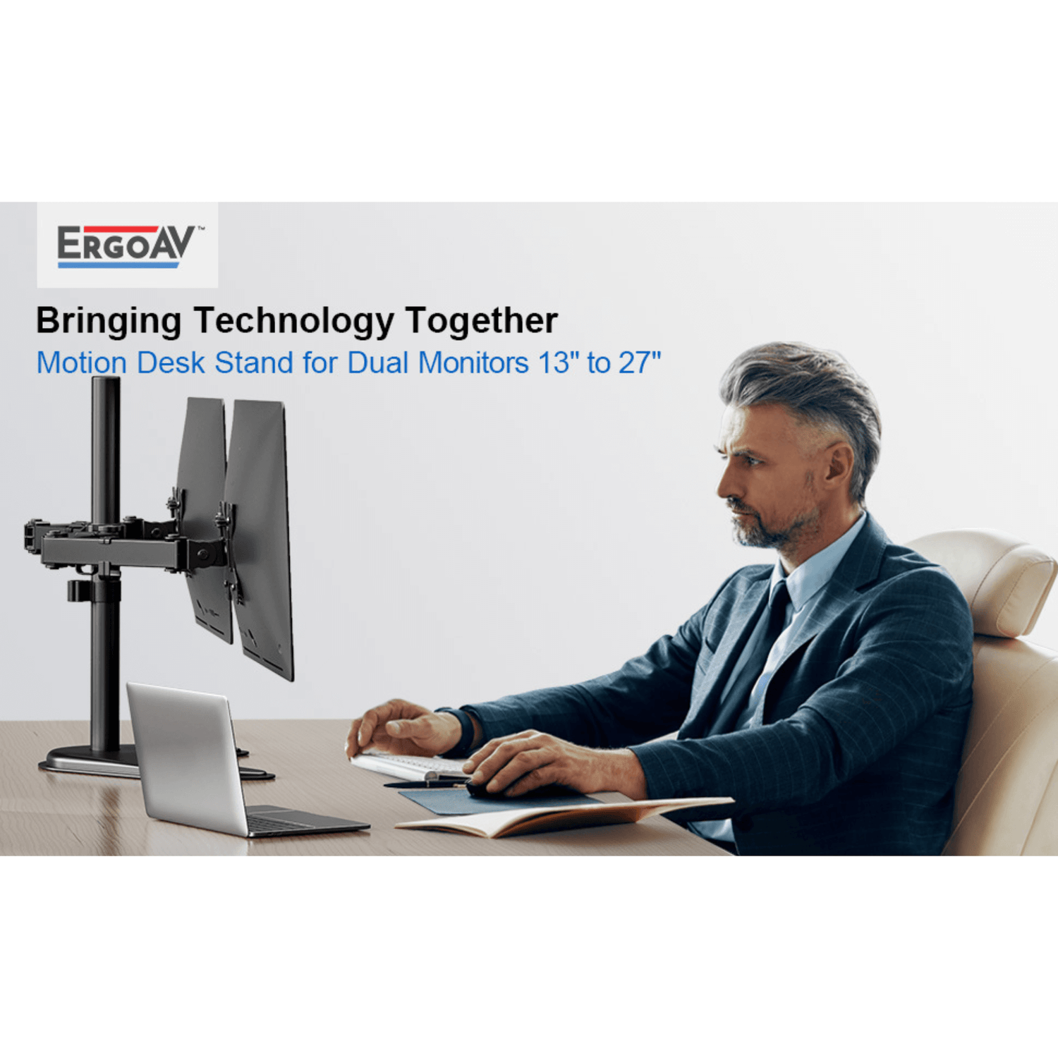 ErgoAV Motion Desk Stand for Dual Monitors 13" to 27" up to 22lbs