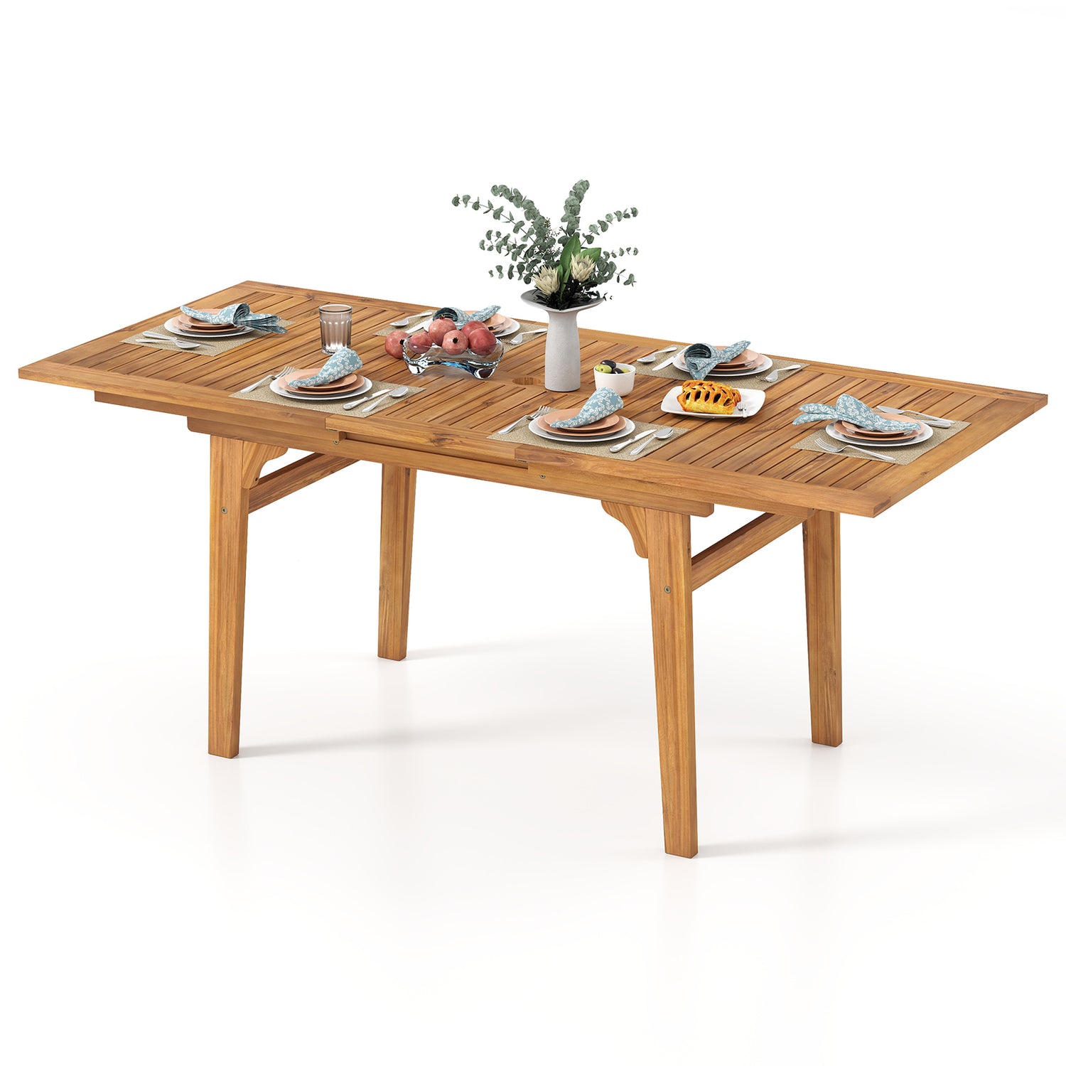 55 Inch Patio Dining Table Expandable for 6-8 People with Umbrella Hole