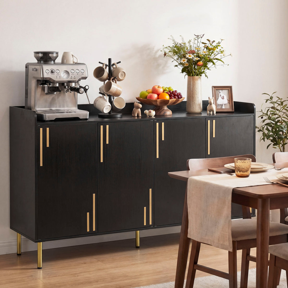 55" Buffet Cabinet with 4 Doors and 5 Metal Legs Modern Credenza