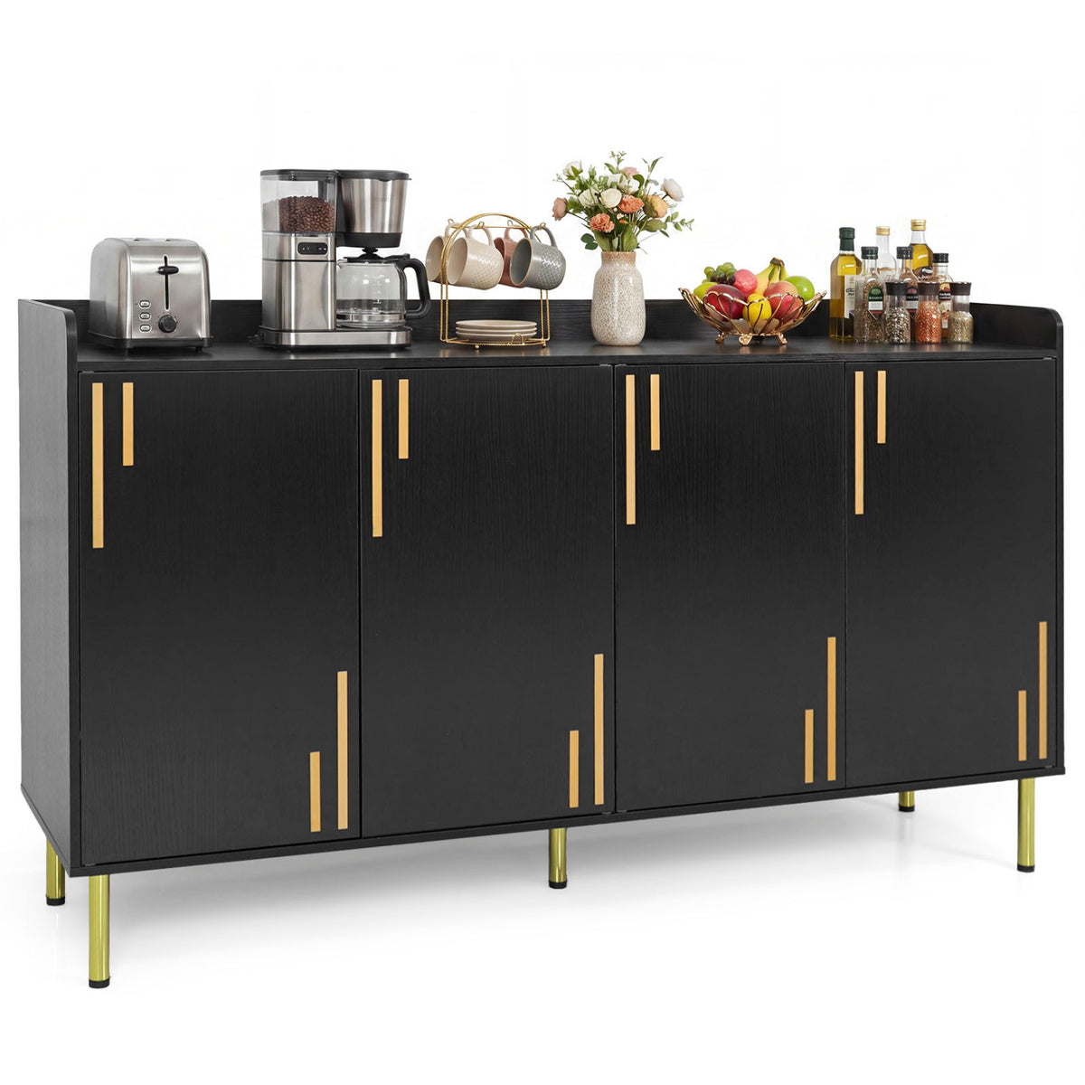 55" Buffet Cabinet with 4 Doors and 5 Metal Legs Modern Credenza