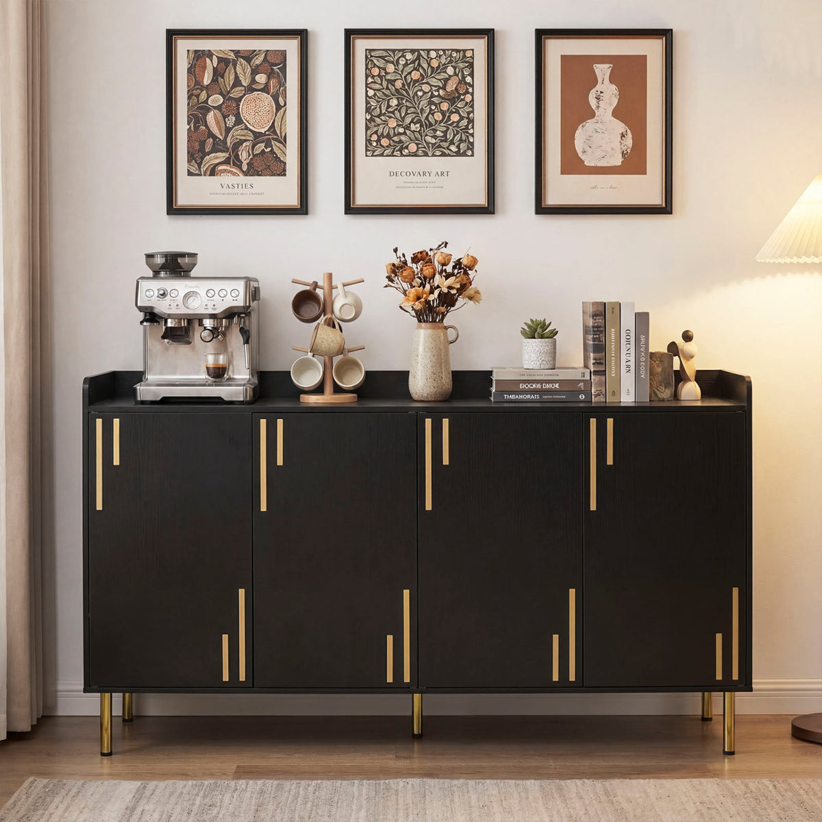 55" Buffet Cabinet with 4 Doors and 5 Metal Legs Modern Credenza