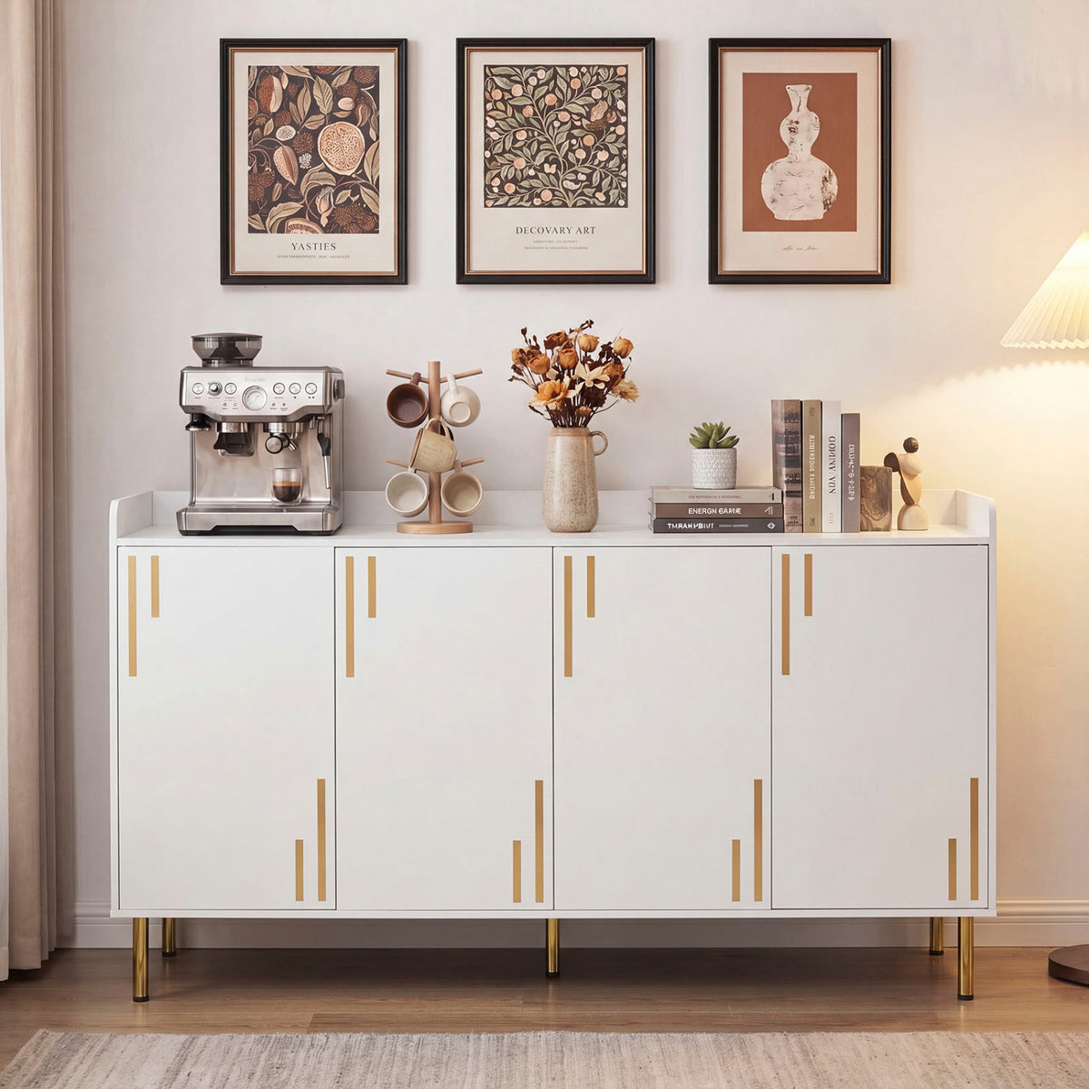 55" Buffet Cabinet with 4 Doors and 5 Metal Legs Modern Credenza