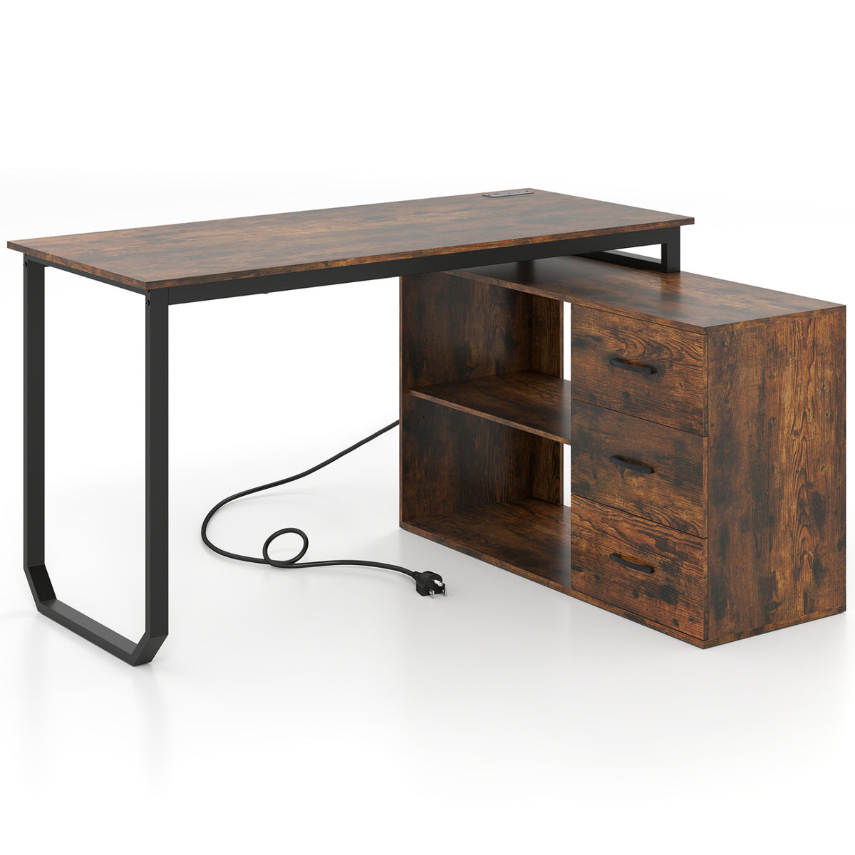 Reversible L Shaped Desk with 3 Drawers Home Office Desk with Adjustable Shelf